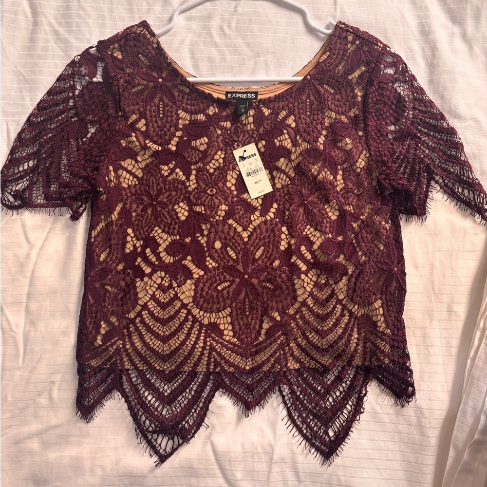Express Deep Red Lace Women's Blouse